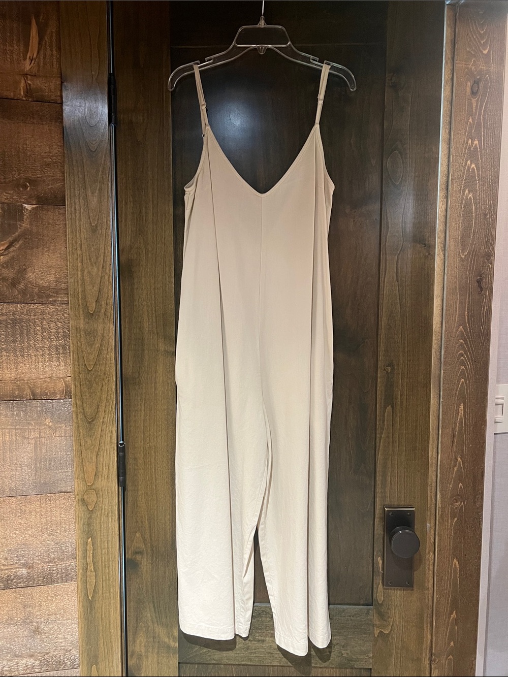 Urban Outfitters Cream V-Neck Slip Jumpsuit